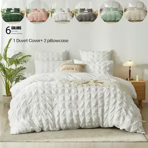 Bubble Plaid Bedding Set 3 Piece Duvet Cover, Fresh Sheet and Pillowcase, Soft Comfortable Fabric for All Seasons, Cozy Bedroom Decor