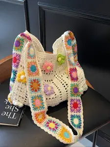 Women's Fashionable Flower Pattern Crochet Crossbody Bag, Casual Versatile Shoulder Bag for Daily Used, Trendy All-match Bag for Commuters and Students