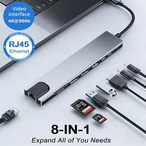 8-In-1 USB-C Multi-Functional Docking Station, USB 3.0 HUB Splitter, SD/TF Card Reader & 100M Ethernet Port, Universal for PC Laptop Tablet Phone