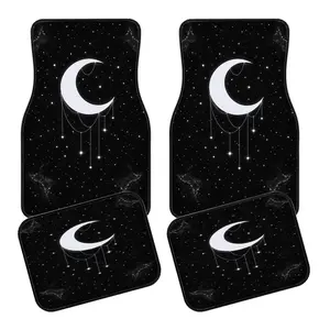 4-Piece Moon Pattern Car Mat Set, Universal Fit for All Vehicles, Front & Rear Mats, Stylish Interior Decoration Accessories
