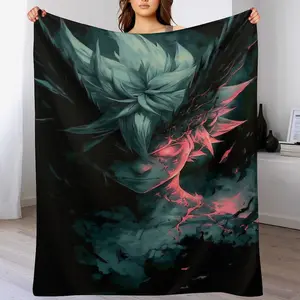 Asta Black Clover Demon Form Blanket, Anti-Magic Power Throw, Teal Pink Glow Cozy Fleece, Cracked Anime Art Blanket, Gamer Room Decor
