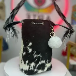 Black & White Real Cowhide Leather Bag | Handmade Genuine Cow Leather Crossbody Purse | Western Boho Artisan Bag 11H x 11W x 40-42 Strap |