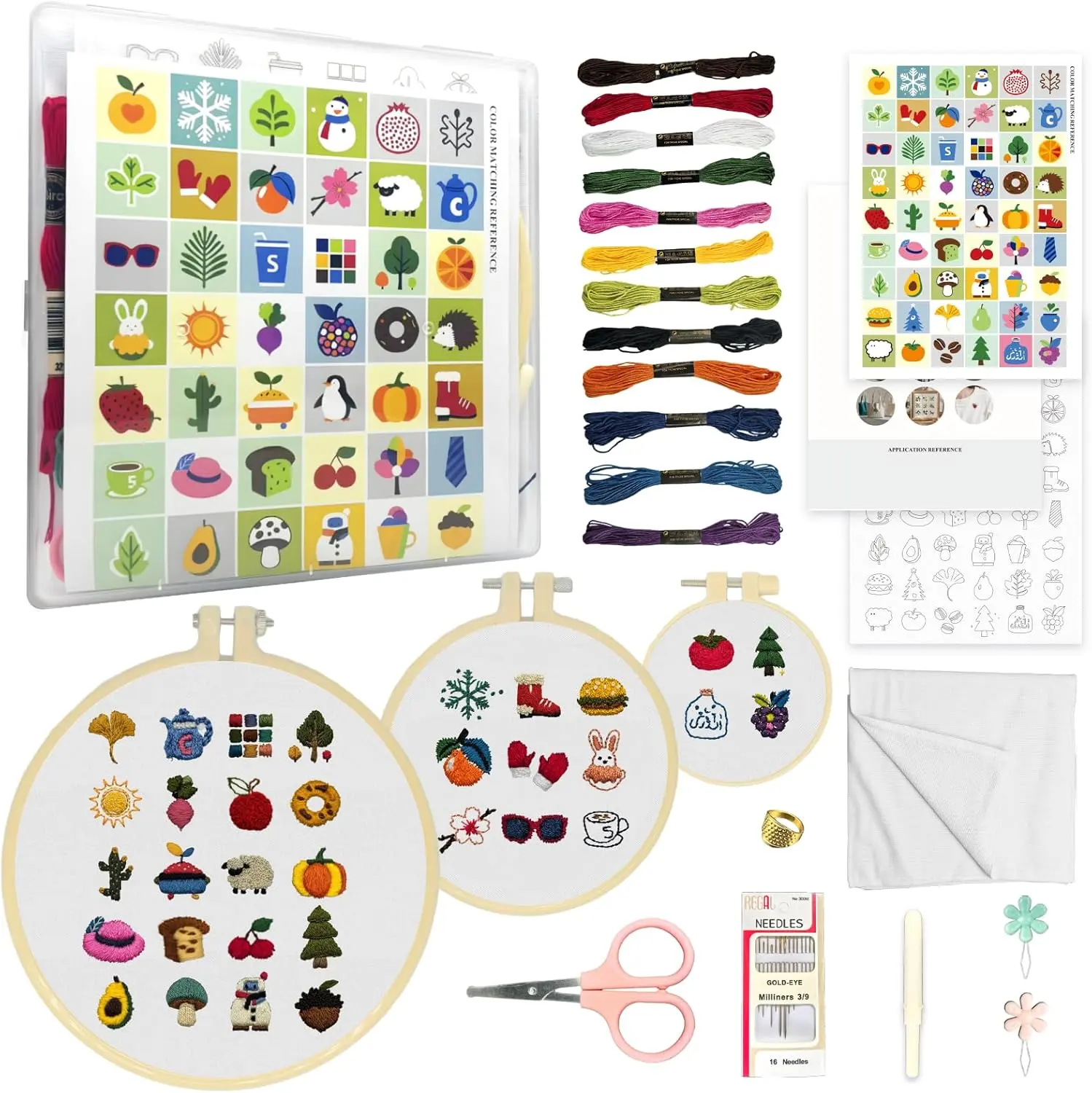 All-in-One Embroidery Starter Kit: 54 Stamped Patterns, Color Matching Chart + Essential Tools for Beginners & Kids