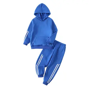 2-piece boy new hooded solid color fashion sportswear for autumn and winter children's casual Joker long-sleeved trousers sportswear