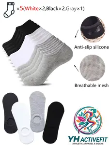 5 Pairs Bamboo Fiber Unisex Socks, Breathable Mesh Design, Anti-Slip Silicone, Odor-Resistant Sports Socks, // Short Socks