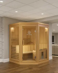 3 Person Traditional Hemlock Wood Indoor Corner Sauna w/ 4.5kW Heater
