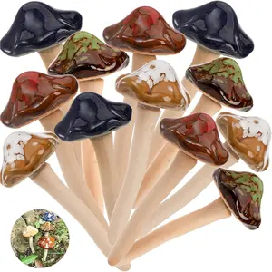 12 Pack Ceramic Garden Mushrooms, Lawn Ornament Decor Mushrooms for Fairy Garden, Yard, Indoor, Outdoor, 4.7 Inch