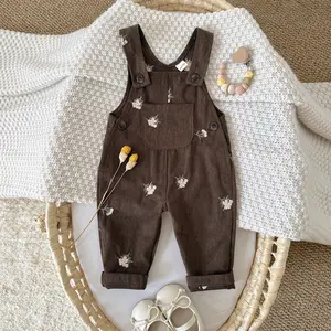 Spring/Autumn Baby Clothing Floral Embroidery Brown Loose Comfortable Cute Toddler Suspender Pants One Suspender Pant No Accessories Included Bodysuit