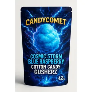 CandyComet Cosmic Storm Blue Raspberry Cotton Candy Gusherz - Sour or Sweet Flavor - 4.50oz - Resealable - Premium Electric Blue Raspberry Coating - Fluffy Cotton Candy Base - Instagram-Worthy Blue Color - Perfect for Party Treats - Snack