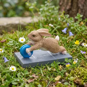 Cute Rabbit Fitness Sculpture Decorative Ornament, Resin Material Garden Courtyard Micro Landscape Decoration, Home & Outdoor Gardening Gift