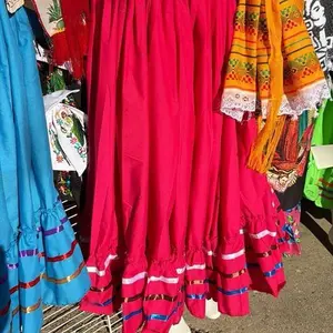 Faldas Folkor Gracia Mexicana Traditional Wear Skirt with Colorful Trim and Ruffle Hem for Cultural Events and Authentic Mexican Style
