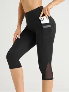 Women's High-Waisted Yoga Pants with Pockets, Sporty Tight-Fitting Mesh 7/8 Athletic Leggings for Gym & Indoor Sports, Workout Leggings