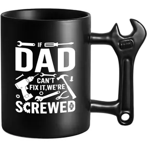 Ceramic Reusable Washable Funny Drink Cup with Wrench Handle for Mechanics, Novelty Festive Gift for Dad (Fathers Day, Christmas, Birthday)
