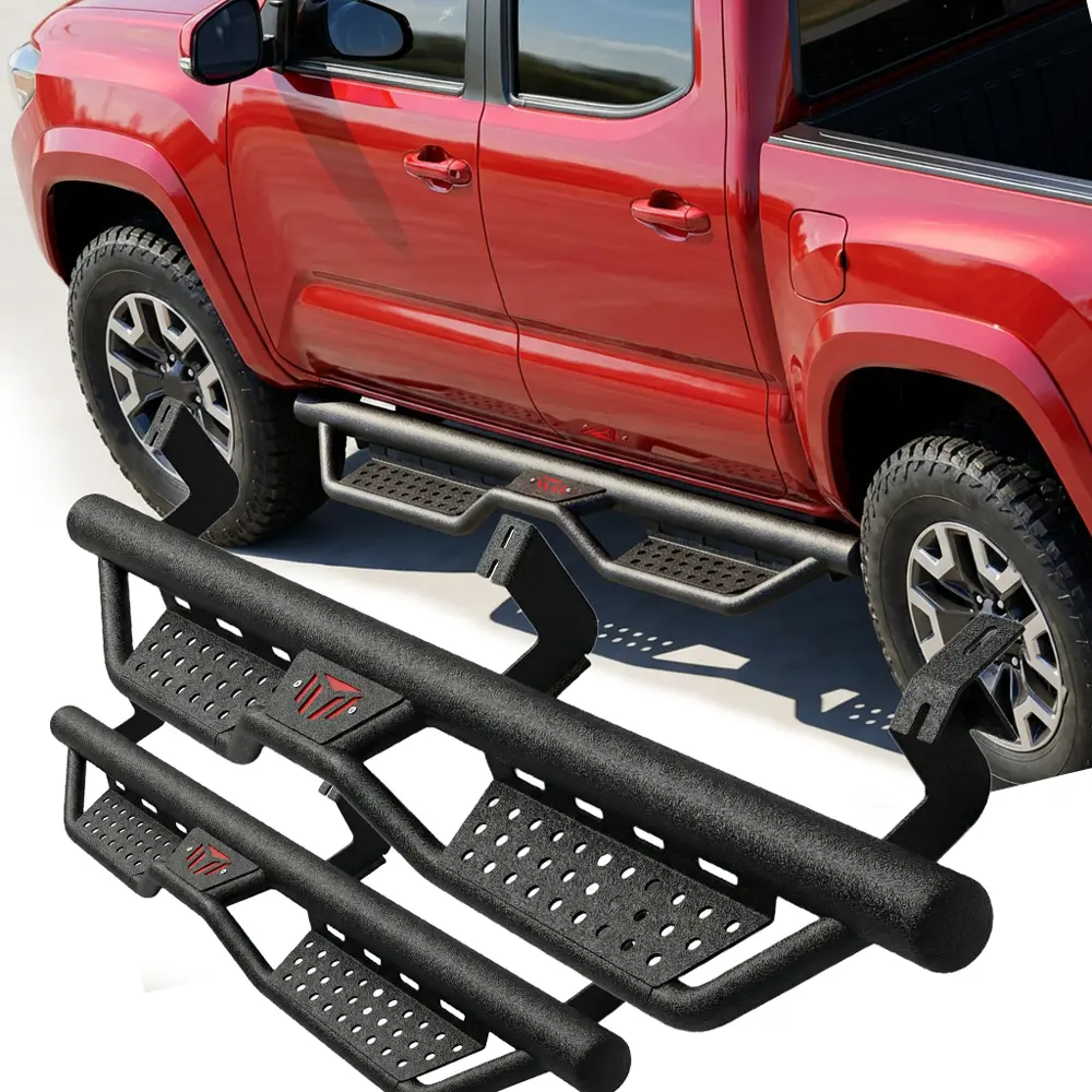 Triple Tube Running Boards for 2005-2023 Toyota Tacoma 4-Door Double Cab Truck, 8.7" Tall Step Carbon Steel Side Steps Bars, 700lb Capacity DIY Vehicle Accessory, Automotive Accessories