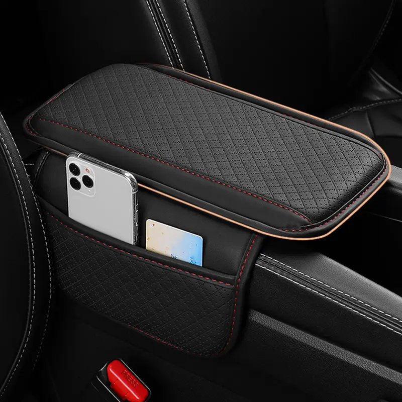 Upgraded Car Center Console Cover,Microfiber Leather Car Armrest Cover Cushion with 2 Storage Bags,Car Armrest Storage Box Car Interior Accessories for Most Vehicles (Black)