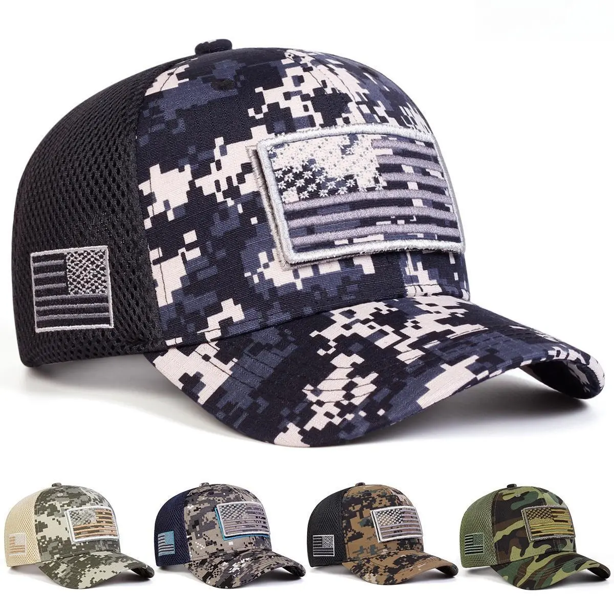Men's Embroidered Flat-Brim Snapback Trucker Hat - Adjustable, Breathable Mesh, Casual Sports Cap for Adults, Multiple Colors, All Seasons, 1 Size (Bag Accessory), Hats, Mesh Trucker Hats, Stylish Trucker Hat