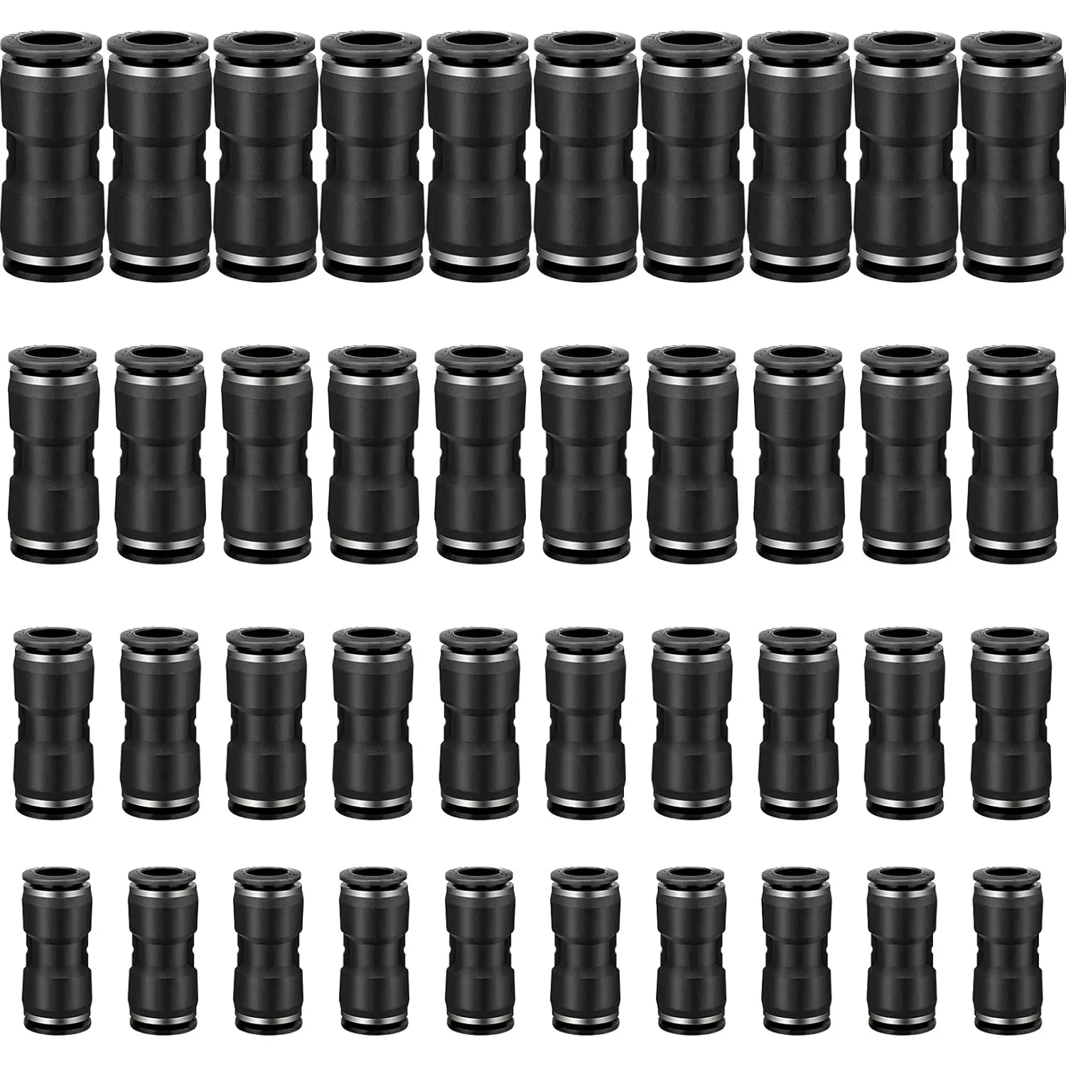 40 Pieces Straight Push Connectors, Push to Connect Fittings Kit Quick Release Pneumatic Connectors Air Line Fittings Connect Air Hose Fittings, 2 Way (Black,1/4 5/16 3/8 1/2)