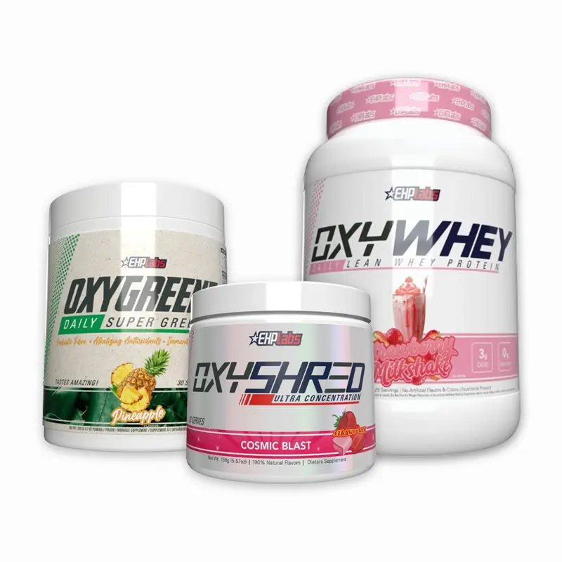 EHPlabs OxyShred + OxyGreens + OxyWhey Fitness Supplement Bundle - Pre-Workout, Super Greens Dietary Nutrition Supplement, Whey Protein Powder - Energy, Gut Health Support - Complete Daily Fuel Stack