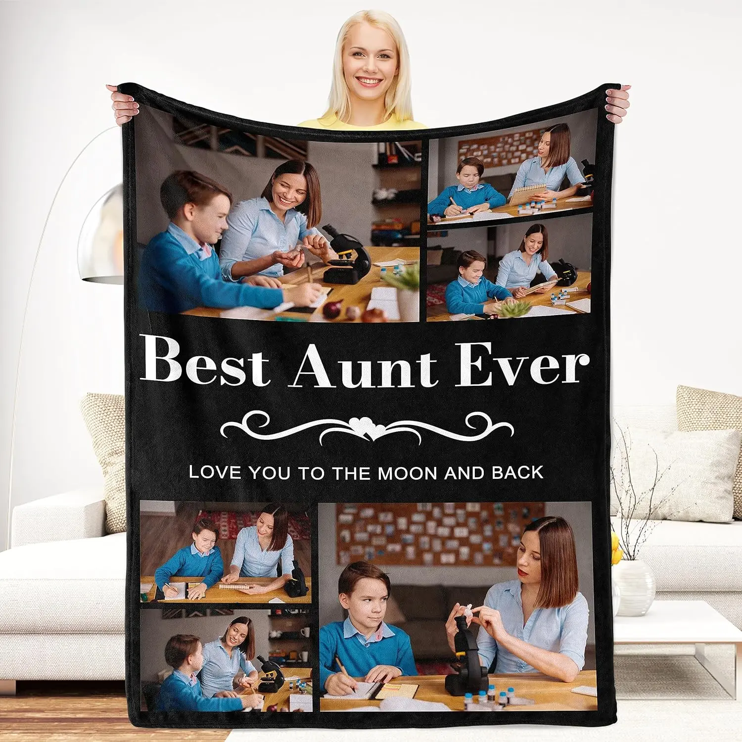 Gifts for Aunt, Aunt Birthday Gifts, Custom Blankets with Photos Personalized Photo Blankets with for Aunt from Niece Nephew, Best Aunty Ever Personalized Photo Collage Blanket Gifts