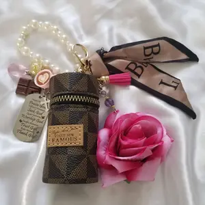LipsGal Cosmetics LLC Chunky Pink Rose Beaded Keychain with Elegant Design and Pearl Accents