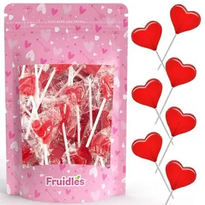 Fruidles Valentine's Heart Lollipops Candy, Red Heart Shaped Hard Candy Lollipop Suckers, Individually Wrapped, 12g Lollipop (1 Pound)