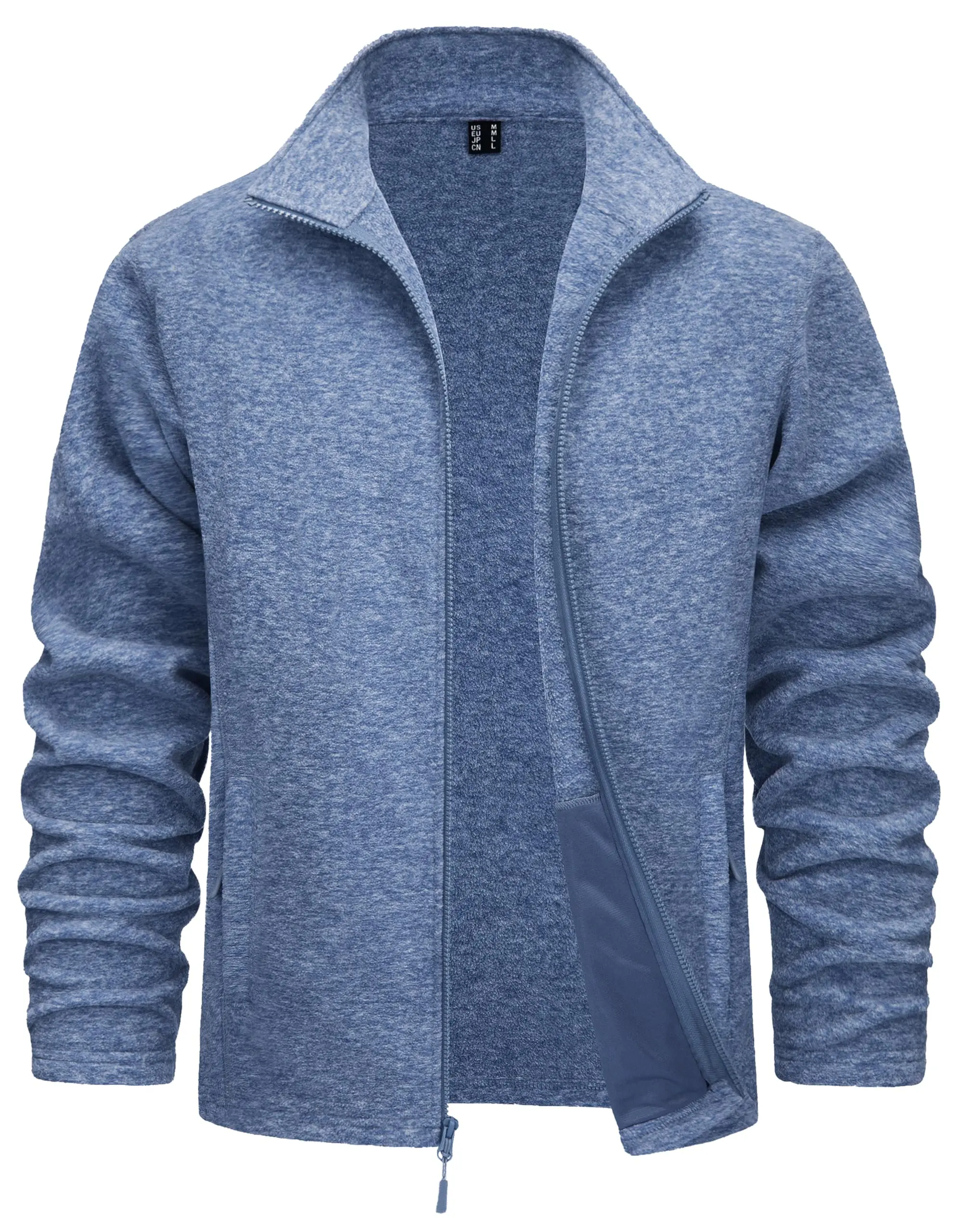 Men's Fleece Jackets Full Zip Casual Winter Warm Coat with Pockets | Lightweight Soft for Autumn Winter,4 pockets,Stand Collar,Stretch Fabric,Fleece Lining,Outdoor Office,Business
