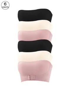 6 Pack Sexy Daily Casual Sports Wireless Seamless Bra Strapless Sports Women's Underwear Front Opening Design Adhesive Anti-Slip Strong Support Adjustable Shape Underwire-Free Bra