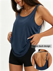 Women's Sporty Modal Top, Soft Fashion Backless Stretch Loose Fit, Sleeveless Workout Vest for Gym Running Yoga Outdoor Casual Wear