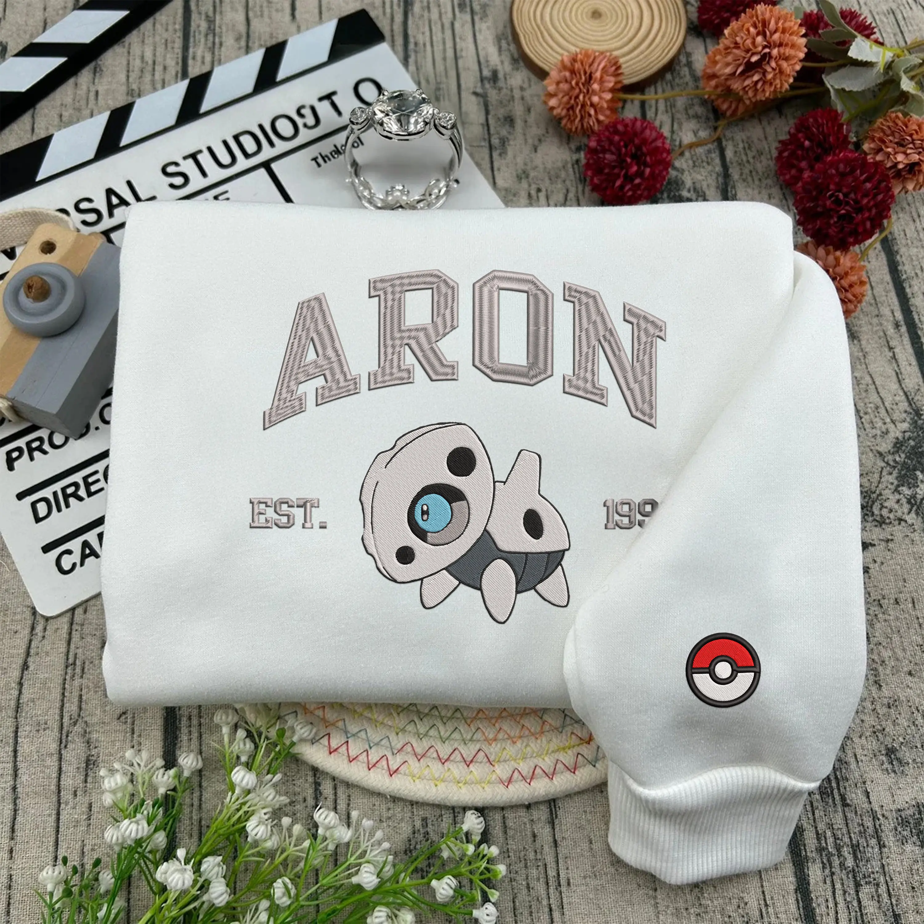Aron Pokemon Embroidered Sweatshirt, Pokemon Sprite Vector Matching Emdroidery Sweatshirt, Full PKM Characters Collection Pullover Cotton Sweatshirt - Soft& Comfortable Sweater, Trendy Unisex Crewneck Sweater For Men And Women, Gamer Gifts