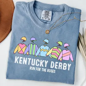 [Sale up to 50%] [Free Ship] Kentucky Derby Shirt Run for the Roses, Derby Day Outfit, Jockey Silks Graphic Tee, Horse Racing Party Shirt, Unisex Comfort Colors Shirt