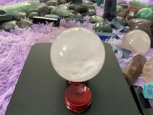 Beautiful 1 pound clear quartz sphere crystal ball with wooden stand