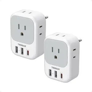 2 Pack European Travel Plug Adapter, TESSAN Europe Power Converter 4 Outlets 3 USB(1 USB C PD 20W), Type C International Adaptor to Italy Spain France Portugal Iceland Germany, EU Travel Essentials