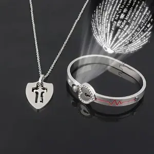 Heart Lock Bracelet & Key Necklace Set with "I Love You" In 100 Languages - The Cutest Gift For Them Only Suitable For Wrists Under 7.5 Inches