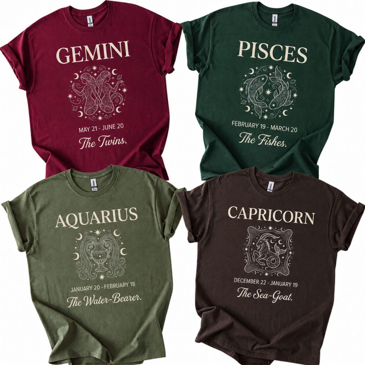 Full 12 Zodiac T Shirt, Astrology Sign Graphic Tee, Horoscope Birthday Shirt Collection, Vintage Celestial Star Sign Birthday Gift Top For Women Men, Best Friend Gift, Unisex Casual Graphic T-Shirts