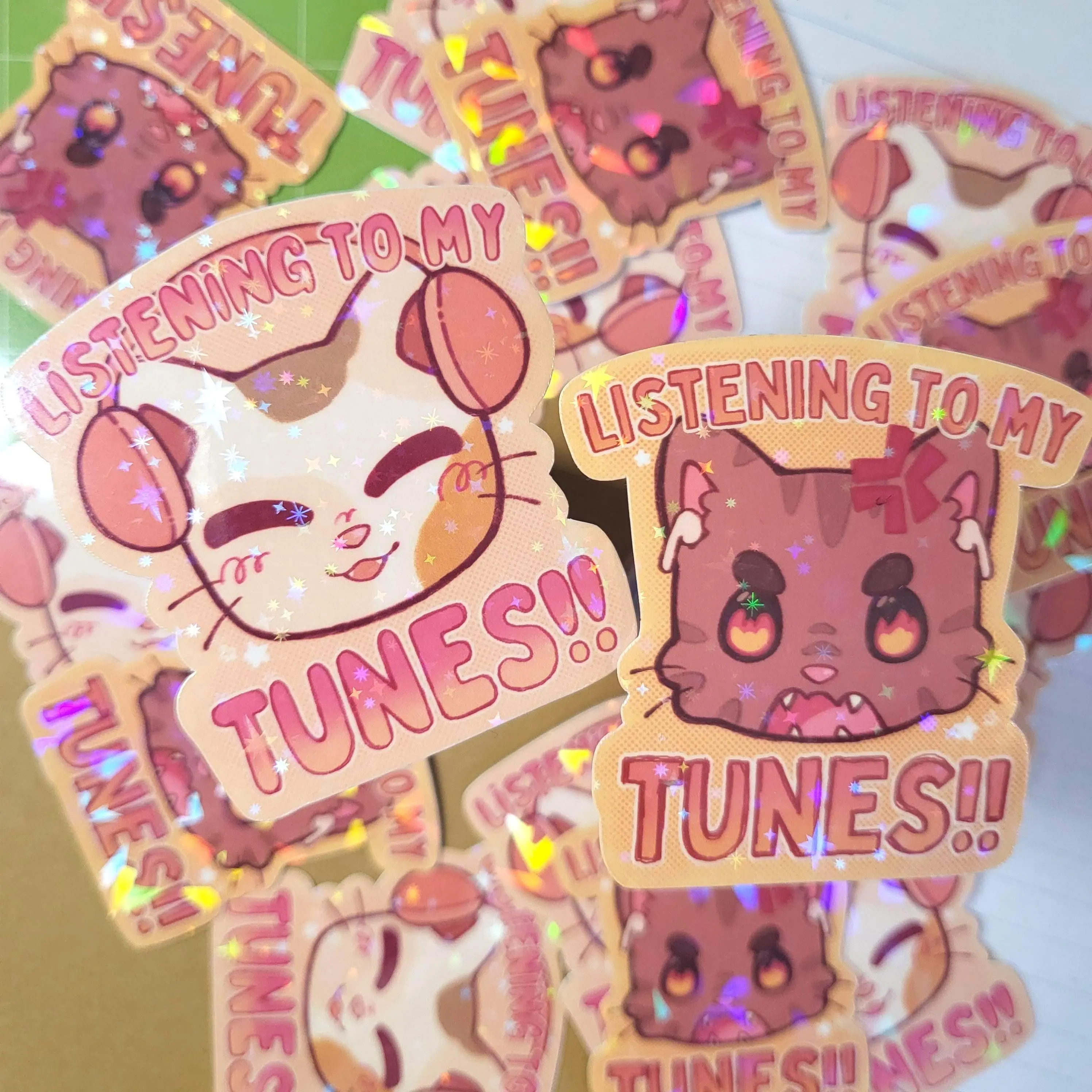 Headphone Kitties stickers || 2.5" starry holo sticker