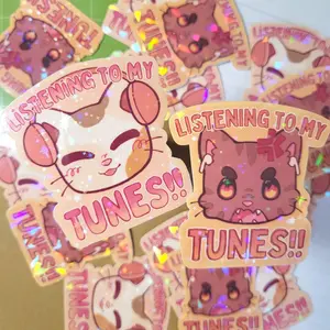 Headphone Kitties stickers || 2.5" starry holo sticker