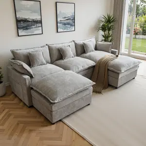 ALTRIGUS Modular Sectional Sofa 108" U-Shaped Modern Comfy Cloud Couch, 3-Seat Chenille Deep Seat Sofa with Throw Pillow & Movable Ottoman for Living Room, Bedroom and Apartment