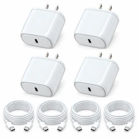 USB C Charger, 4-Pack USB C Fast Wall Charger, USB C Charger Block (4-Pack 6 ft USB C Cable Included) for iPhone 16 15/15 Pro/15 Pro Max/iPad Pro/AirPods Samsung & More