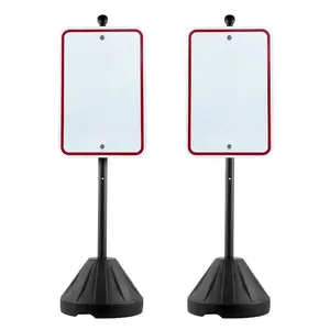 5 ft Durable Cast Iron Portable Sign Post Holder, Movable Signage Stand with Hard Plastic Base Wheels, Bolts & Nuts, Easy Installation for Warning Signs (Vehicles, No Parking, Route Guide) to Alert Pedestrians, Black