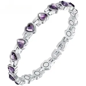 Magnetic Bracelets for Women, Titanium Steel Magnetic Bracelet with Neodymium Magnets & Sparkling Crystals, Jewelry Gifts perfect family religious party gold-toned hypoallergenic fashion affordable healing motivational money attraction accessory men field