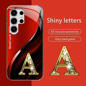 Suitable for [Galaxy S24 Ultra] High-end simple silk 26 letters electroplated metal glass mobile phone case, affordable, fully shockproof, drop-proof, wear-resistant-888