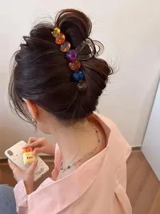 Women's Elegant Colorful Heart Design Hair Claw, Large Size Easy Grip Back Claw, Fashion All-match Hair Accessories, Clip in Claw