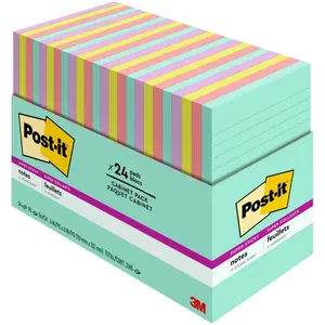 3M MMM66024SSMIACP 4 x 6 in. Rectangle Post-it Super Sticky List Notes with Cabinet Pack, Multicolor - Pack of 24