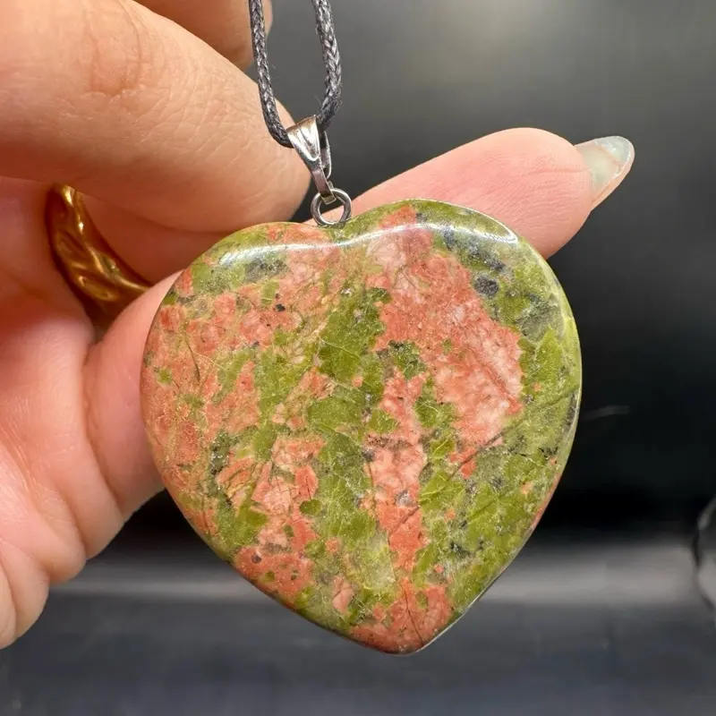Unakite Heart Pendant Necklace