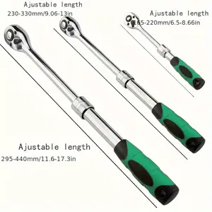 3/8" Drive Ratchet Retractable Socket Wrench 72-Tooth Extendable with Quick Release Locking Soft-Grip Reversible Switch Adjustable Length 230-330mm 65-220mm 295-440mm
