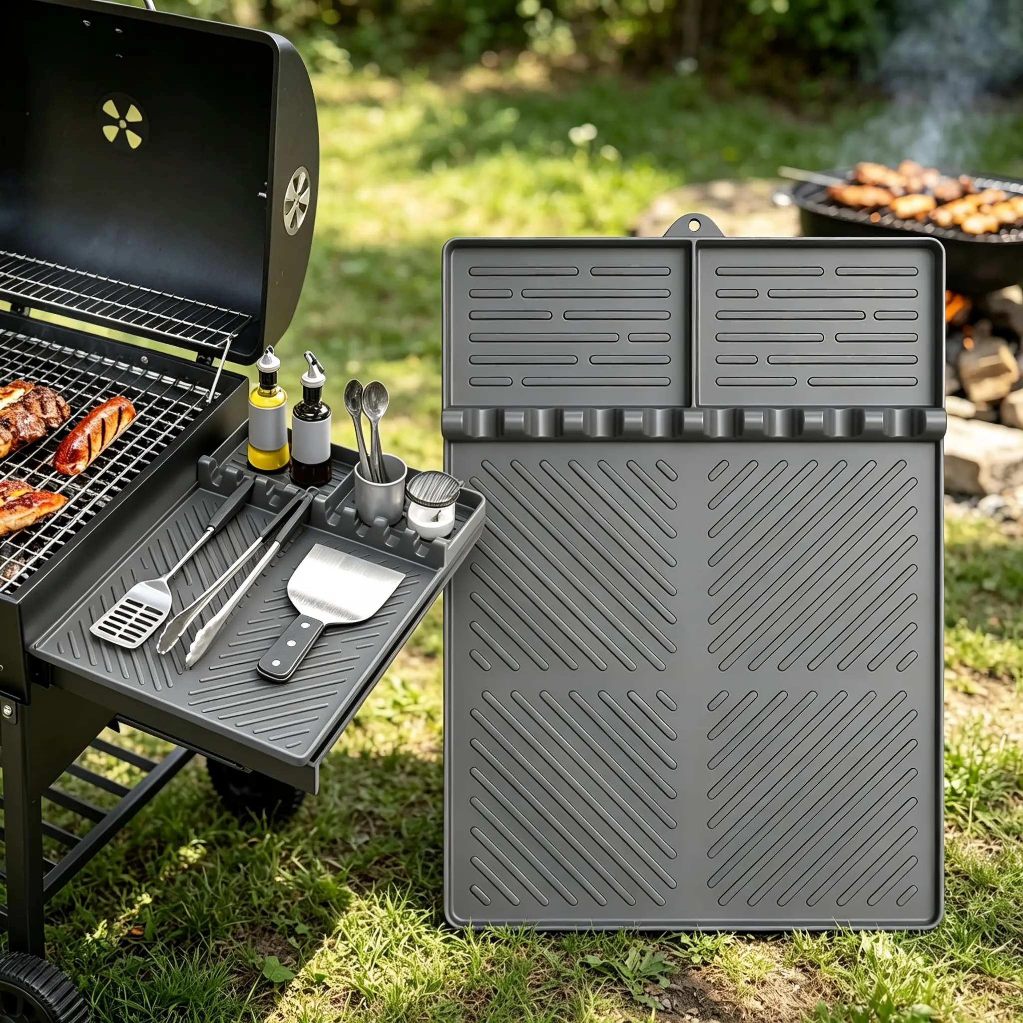 Blackstone Griddle Accessories, Silicone Griddle Tools Mat with Grease Catcher, Heat Resistant Grill Side Shelf Mat, Spatula Rest & BBQ Tool Organizer, Outdoor Cooking Essential for Dad. home essentials outdoorfun summerwins tiktok shop