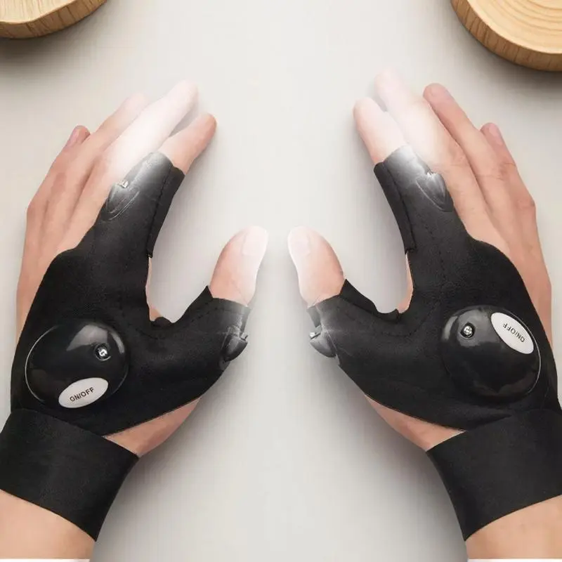 LED Touch Control Lighting Gloves, Waterproof Non-slip Fishing Gloves, Adjustable Brightness Durable Safety Protective Gear for Outdoor