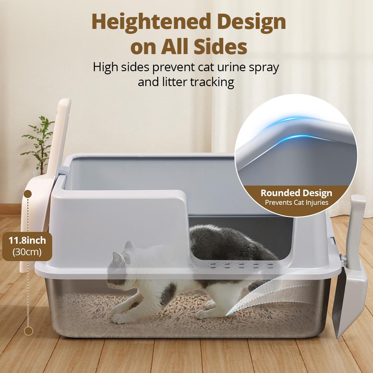 CAVEEN Stainless Steel Cat Litter Box, 20L Large Capacity XL, Easy to Clean, High Sided, Anti-Urine Leakage, Non-Stick Bottom & Non-scratch & 2xScoop, for Large/Medium/Small Cats CAVEEN Stainless Steel Cat Litter Box, 20L Large Capacity XL, Easy to Clean, High Sided, Anti-Urine Leakage, Non-Stick Bottom & Non-scratch & 2xScoop, for Large/Medium/Small Cats