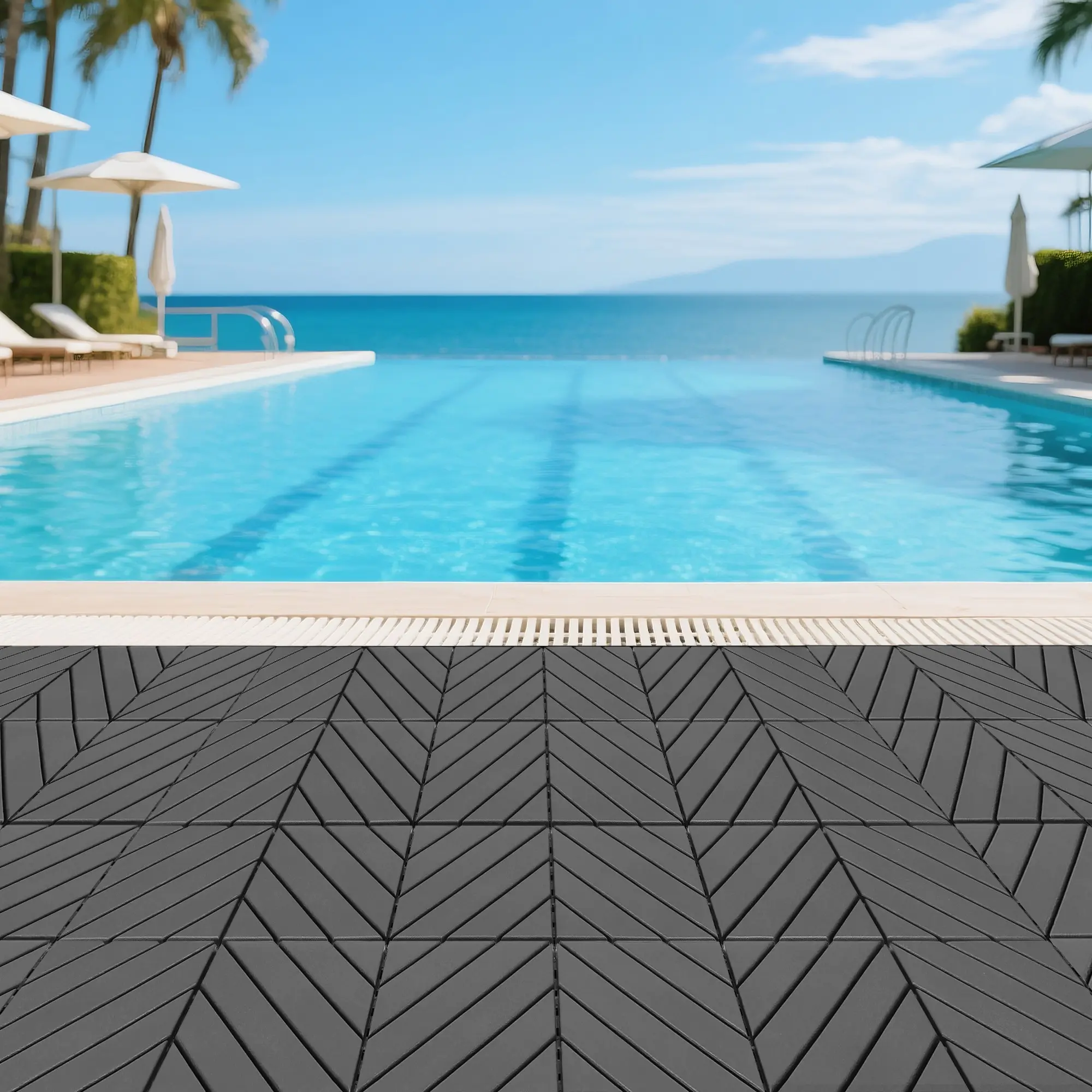 44-Pack Bulk HDPE Plastic Square Deck Tiles, 12x12 in Interlocking Waterproof All-Weather Reinforced Flooring for Outdoor Patio, Poolside, Playground, Porch, Walkway, Living Room, Bathroom Use