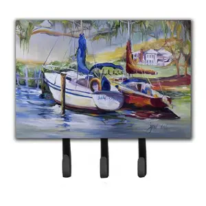 212 MAIN Lucky Dream Sailboat Leash & Key Holder - 6x2x9 Inches Metal Hook Hanging Home Decor Hanger with Hardboard Tile